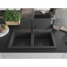 Mexen Hektor Granitspüle 2-beckig 800 x 480 mm, schwarz gesprenkelt, schwarzer Siphon - 6521802000-76-B