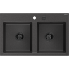 Mexen Hektor Granitspüle 2-beckig 800 x 480 mm, schwarz gesprenkelt, schwarzer Siphon - 6521802000-76-B