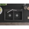 Mexen Hektor Granitspüle 2-becken 800 x 480 mm, schwarz gesprenkelt, Chrom-Siphon - 6521802000-76