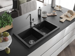 Mexen Hektor Granitspüle 2-Becken 800 x 480 mm, schwarz, Siphon Chrom - 6521802000-77