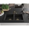 Mexen Hektor Granitspüle 2-Kammer 800 x 480 mm, schwarz, goldener Siphon - 6521802000-77-G