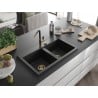 Mexen Hektor Granitspüle 2-Kammer 800 x 480 mm, schwarz, goldener Siphon - 6521802000-77-G
