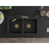 Mexen Hektor Granitspüle 2-Kammer 800 x 480 mm, schwarz, goldener Siphon - 6521802000-77-G