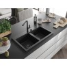 Mexen Hektor 2-Kammer Granitspüle 800 x 480 mm, schwarz, schwarzer Siphon - 6521802000-77-B