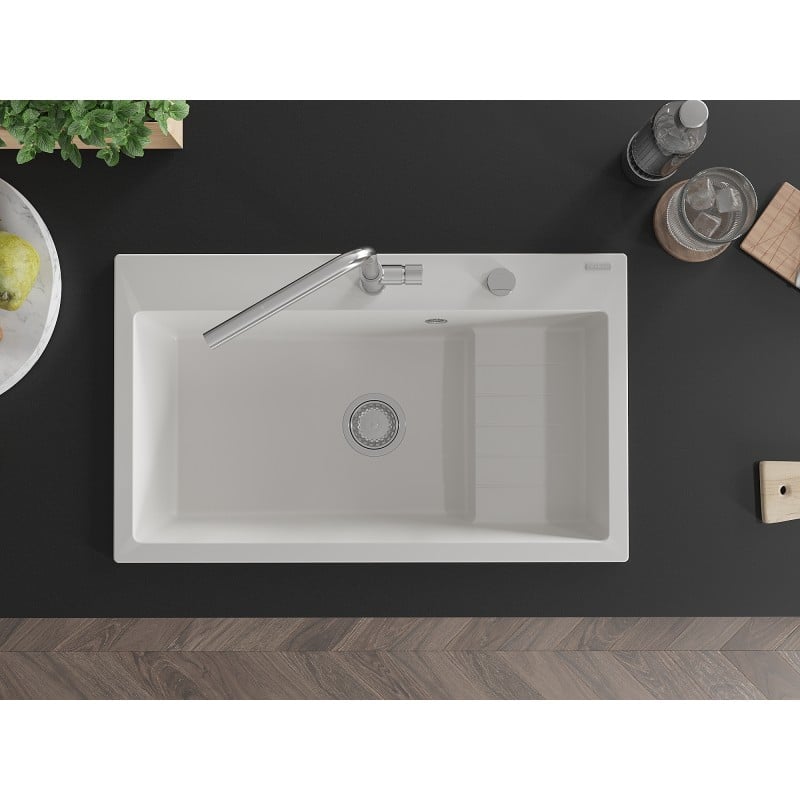 Mexen Omar Granitspüle 1,5 Becken 800 x 480 mm, weiß, Syphon Chrom - 6520801005-20