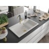 Mexen Omar Granitspüle 1-Becken 800 x 480 mm, weiß, Siphon gold - 6520801005-20-G