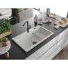 Mexen Omar Granitspüle 1-Becken 800 x 480 mm, weiß, schwarzer Siphon - 6520801005-20-B
