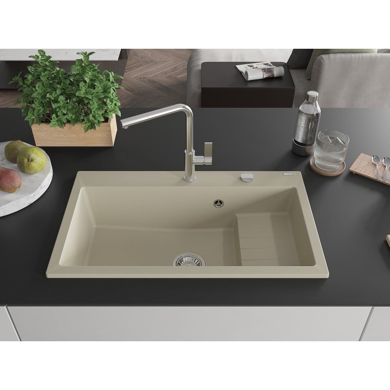 Mexen Omar Granitspüle 1-beckig 800 x 480 mm, beige, Siphon chrom - 6520801005-69
