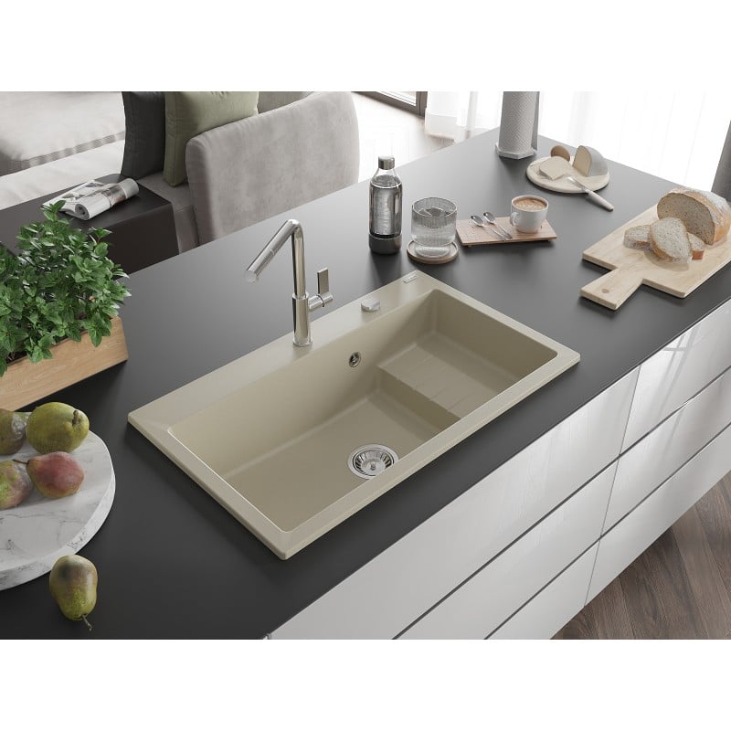 Mexen Omar Granitspüle 1-beckig 800 x 480 mm, beige, Siphon chrom - 6520801005-69