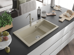 Mexen Omar Granitspüle 1-beckig 800 x 480 mm, beige, Siphon chrom - 6520801005-69