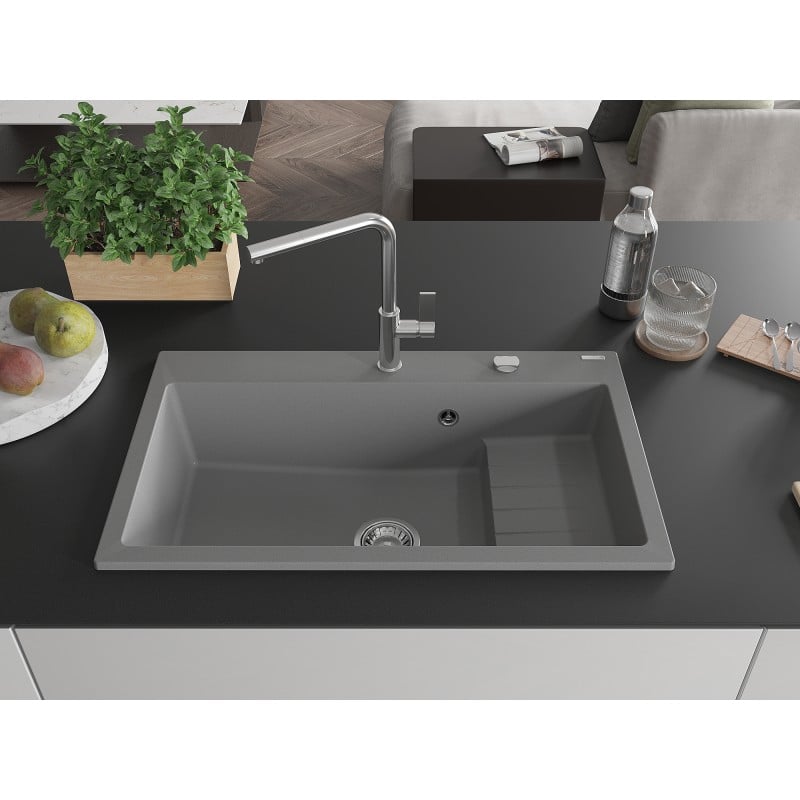 Mexen Omar Granitspüle 1-Kammer 800 x 480 mm, grau, Siphon Chrom - 6520801005-71