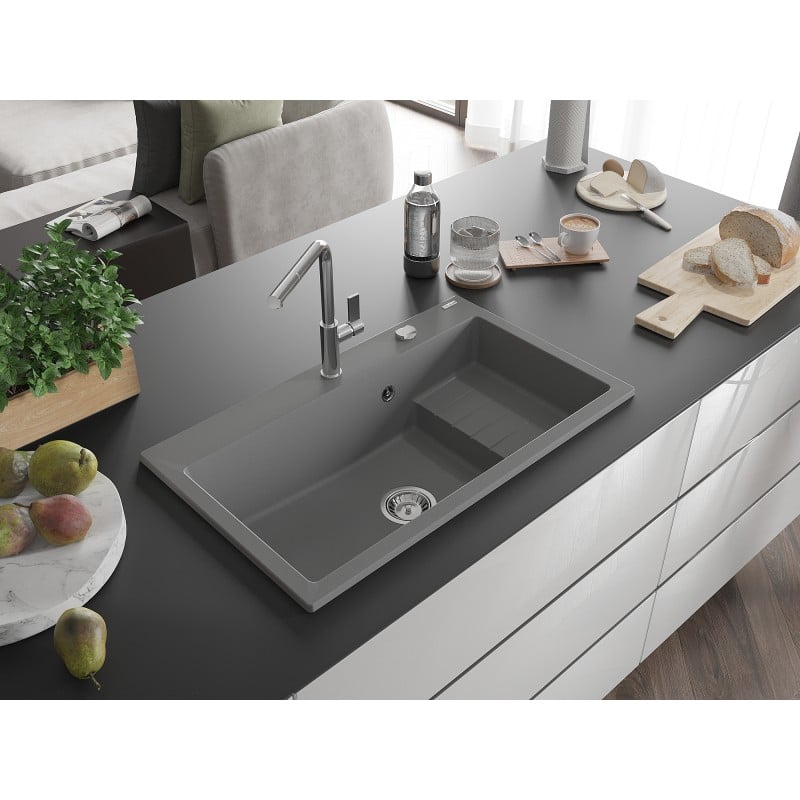 Mexen Omar Granitspüle 1-Kammer 800 x 480 mm, grau, Siphon Chrom - 6520801005-71