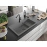 Mexen Omar Granitspüle, 1-Becken, 800 x 480 mm, grau, schwarzer Siphon - 6520801005-71-B