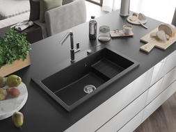 Mexen Omar Granitspüle 1-beckig 800 x 480 mm, schwarz/silber metallic, Siphon Chrom - 6520801005-73