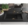 Mexen Omar Granitspüle 1-Kammer 800 x 480 mm, schwarz/silber metallic, goldener Siphon - 6520801005-73-G
