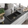 Mexen Omar Granitspüle 1-beckig 800 x 480 mm, schwarz/gold metallisch, goldener Siphon - 6520801005-75-G