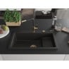 Mexen Omar Granitspüle 1-beckig 800 x 480 mm, schwarz/gold metallisch, goldener Siphon - 6520801005-75-G
