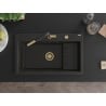 Mexen Omar Granitspüle 1-beckig 800 x 480 mm, schwarz/gold metallisch, goldener Siphon - 6520801005-75-G