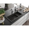 Mexen Omar Granitspüle 1-beckig 800 x 480 mm, schwarz/gold metallic, schwarzer Siphon - 6520801005-75-B