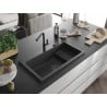 Mexen Omar Granitspüle 1-beckig 800 x 480 mm, schwarz gesprenkelt, schwarzer Siphon - 6520801005-76-B