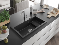 Mexen Omar Granitspüle 1-beckig 800 x 480 mm, schwarz, Siphon Chrom - 6520801005-77