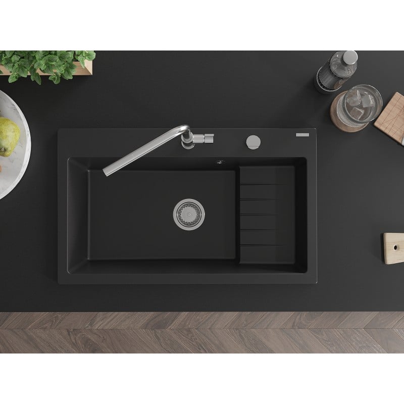 Mexen Omar Granitspüle 1-beckig 800 x 480 mm, schwarz, Siphon Chrom - 6520801005-77