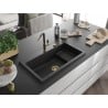 Mexen Omar Granitspüle, 1-beckig, 800 x 480 mm, schwarz, Siphon gold - 6520801005-77-G