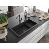 Mexen Omar Granitspüle 1-becken 800 x 480 mm, schwarz, schwarzer Siphon - 6520801005-77-B