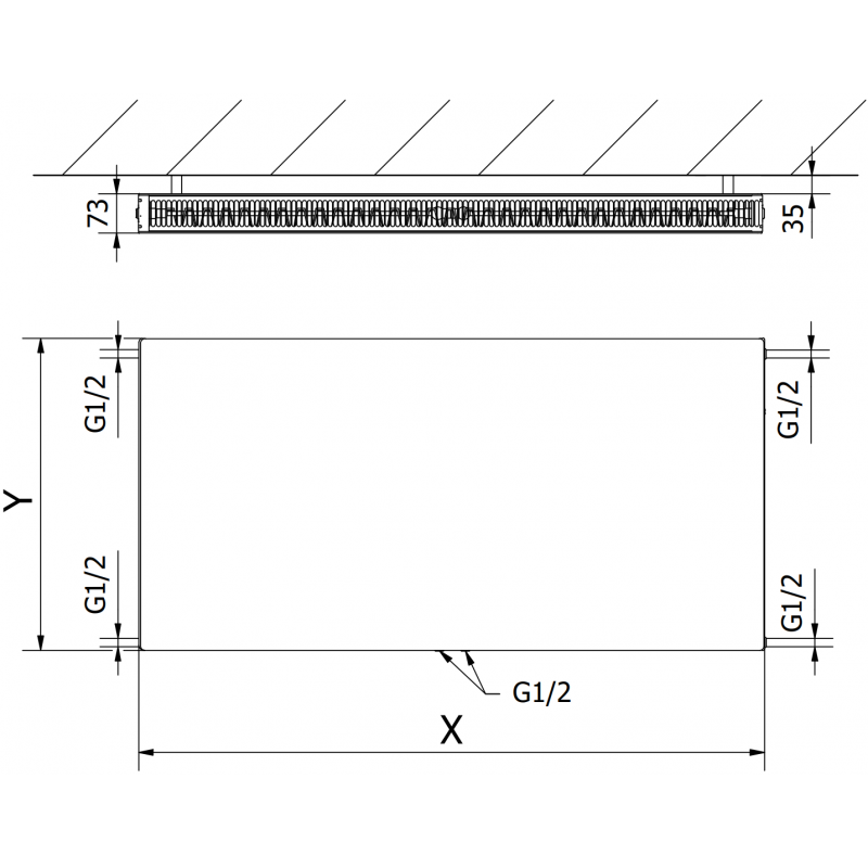 Mexen Flat CCF21 Plattenheizkörper 900 x 1600 mm, mittlerer unterer Anschluss, 2543 W, weiß - W6C21F-090-160-00