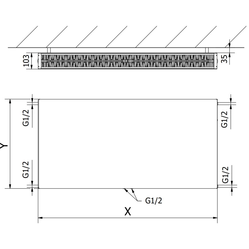 Mexen CCF22 Flat Heizkörper Platten 300 x 1800 mm, unterer mittlerer Anschluss, 1621 W, weiß - W6C22F-030-180-00