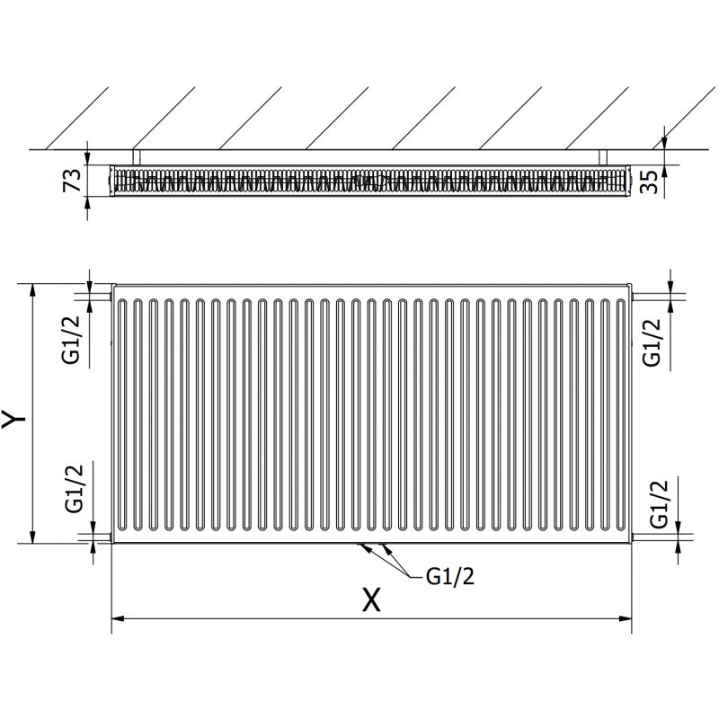 Mexen CC21 Plattenheizkörper 400 x 2800 mm, mittlerer unterer Anschluss, 2594 W, Anthrazit - W6C21-040-280-66