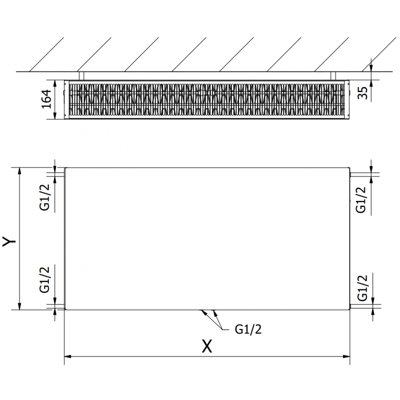 Mexen Flat CCF33 Plattenheizkörper 300 x 700 mm, unterer Mittelanschluss, 868 W, weiß - W6C33F-030-070-00