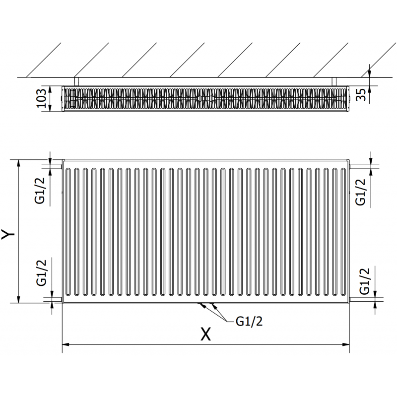 Mexen CC22 Plattenheizkörper 300 x 700 mm, mittlerer Bodenanschluss, 653 W, Anthrazit - W6C22-030-070-66