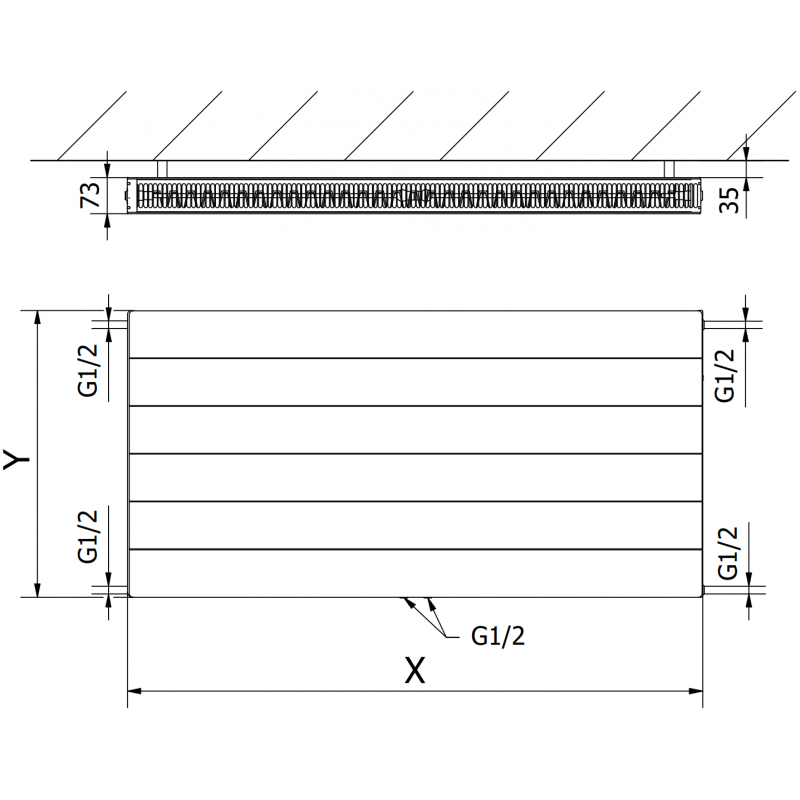 Mexen Line CCL21 Plattenheizkörper 500 x 1400 mm, mittlerer Unteranschluss, 1412 W, weiß - W6C21L-050-140-00