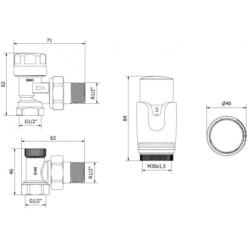 Mexen G00 Thermostat-Set, Eckform, Weiß - W901-900-20