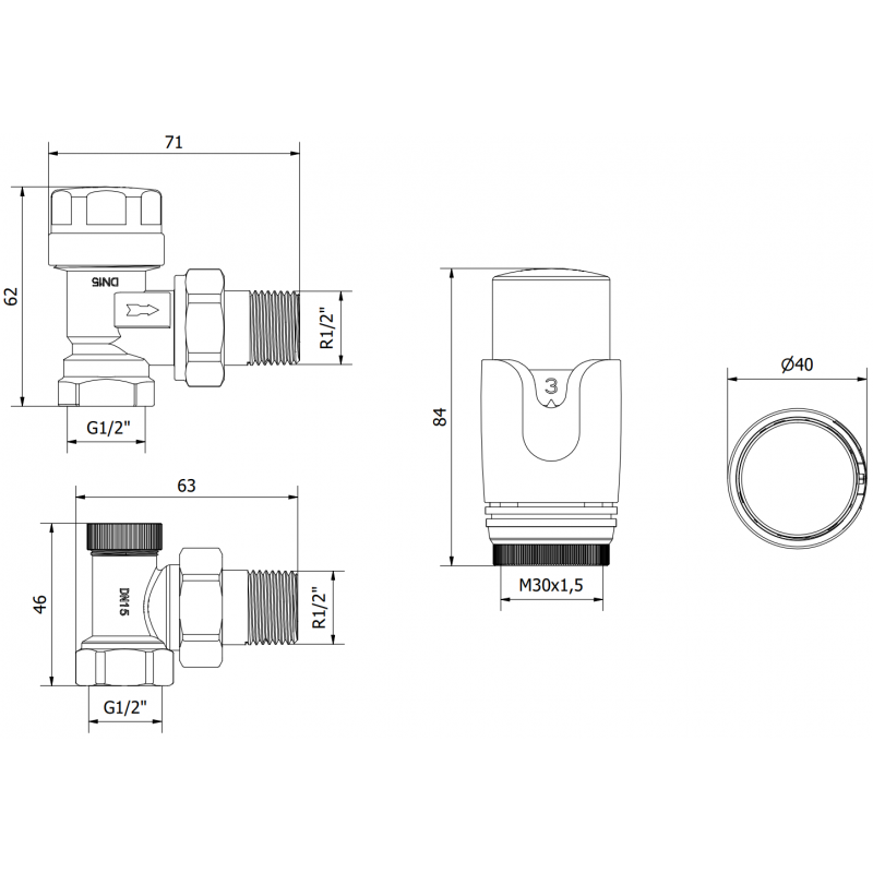 Mexen G00 Winkelthermostat-Set, gold - W901-900-50