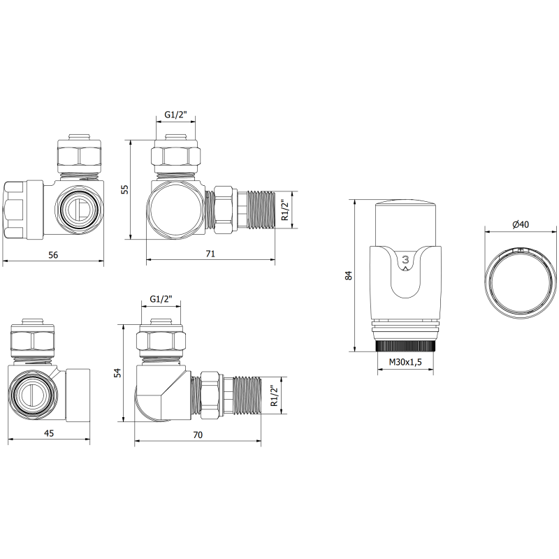 Mexen G00 Axiales Thermostat-Set, Chrom - W903-900-01