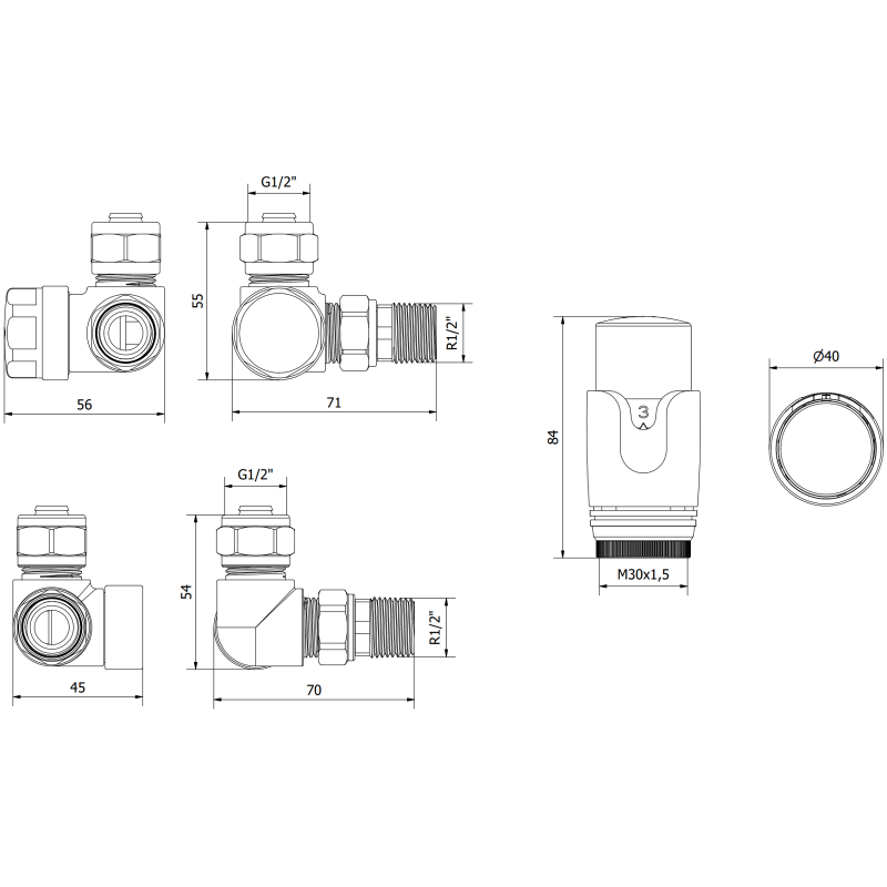 Mexen G00 Thermostat-Set, axial, weiß - W903-900-20