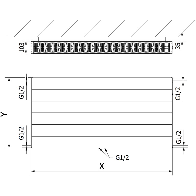 Mexen CCL22 Plattenheizkörper 600 x 1100 mm, mittlerer unterer Anschluss, 1741 W, weiß - W6C22L-060-110-00