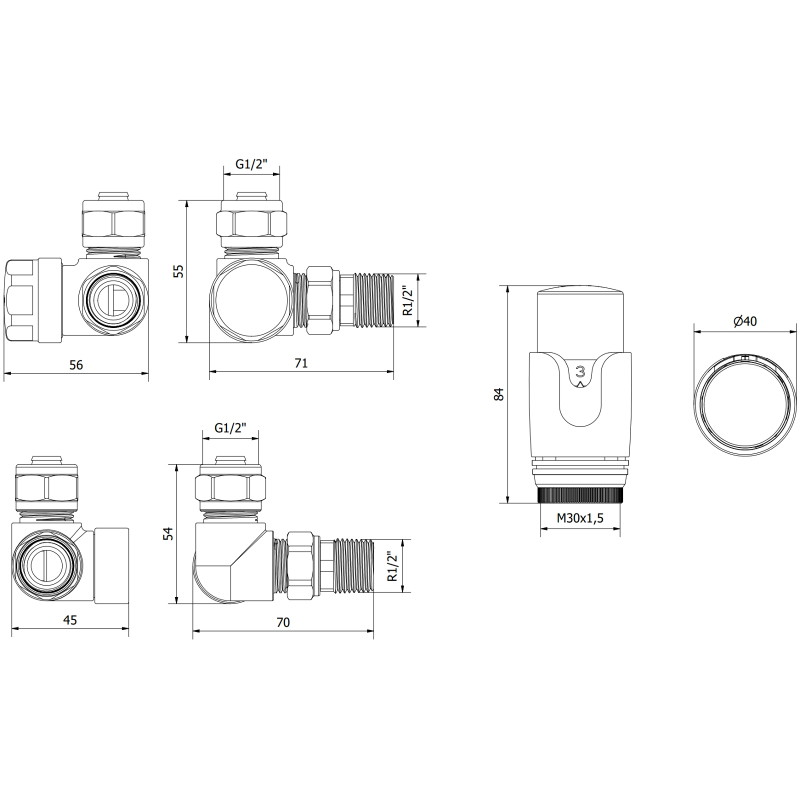 Mexen G00 axiales Thermostat-Set, schwarz - W903-900-70