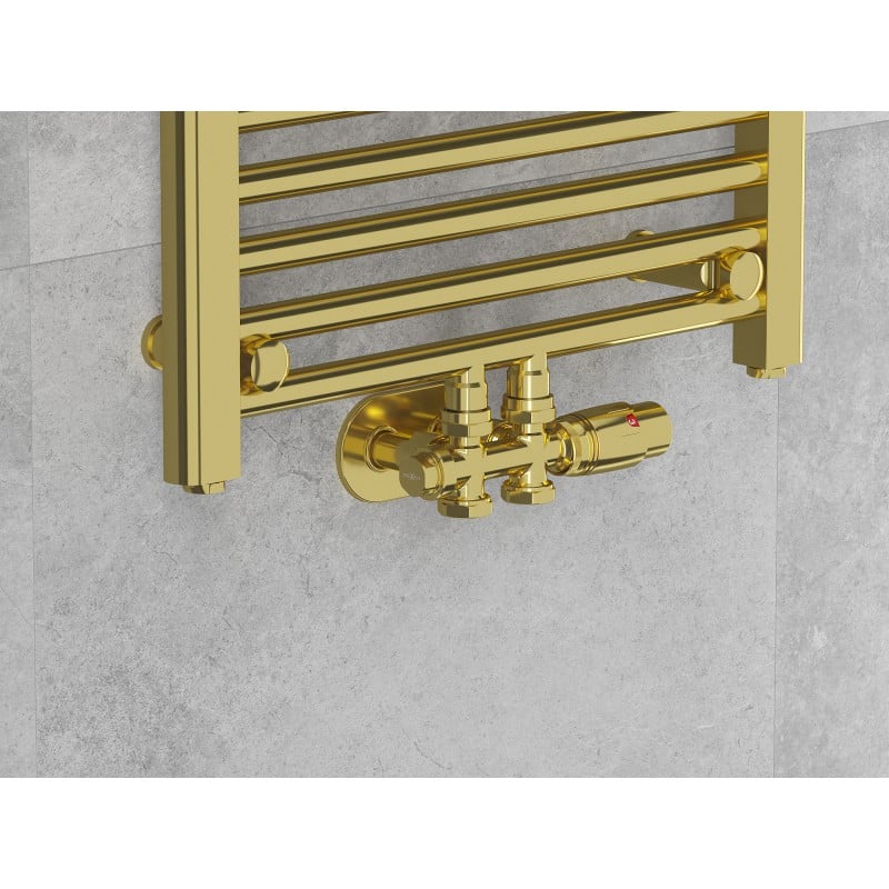Mexen G00 thermostatisches Set, Winkel/gerade, Duplex, DN50, gold - W908-900-50