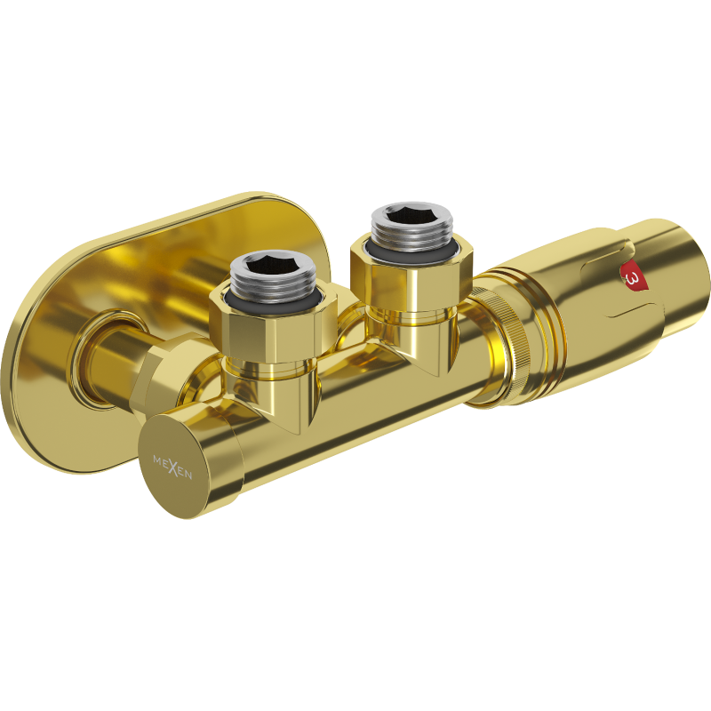Mexen G00 Thermostat-Set, Winkelausführung mit Abdeckung R, Duplex, DN50, gold - W907-900-905-50
