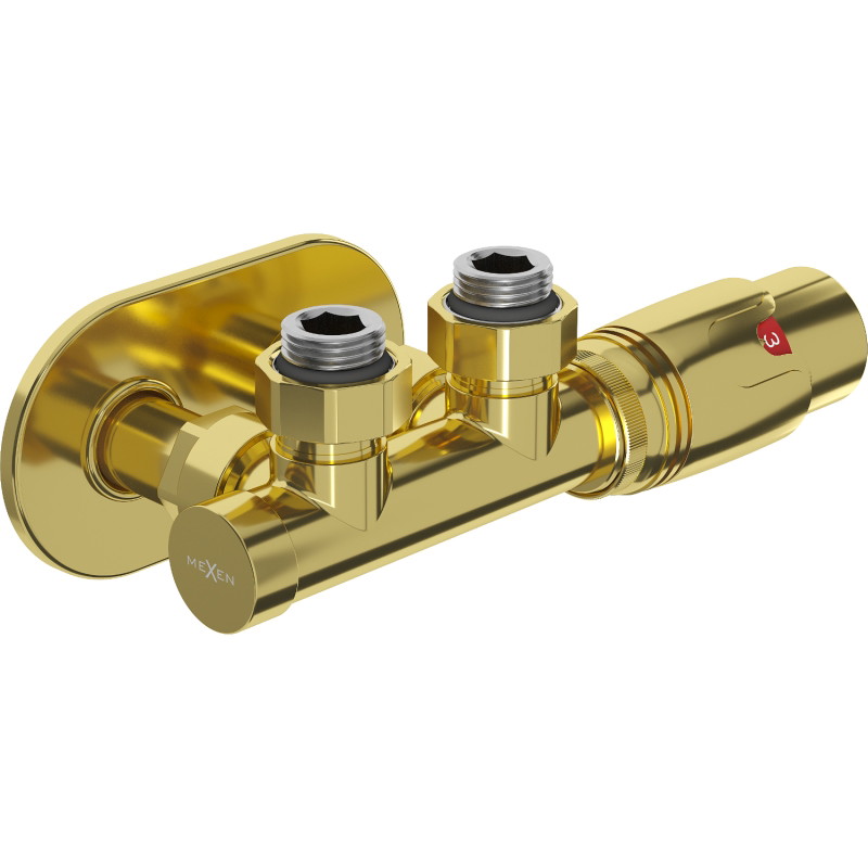 Mexen G00 Winkelthermostat-Set mit Abdeckrosette R, Duplex, DN50, Gold - W907-900-905-50