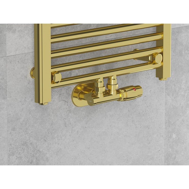 Mexen G00 Thermostat-Set, Winkelausführung mit Abdeckung R, Duplex, DN50, gold - W907-900-905-50