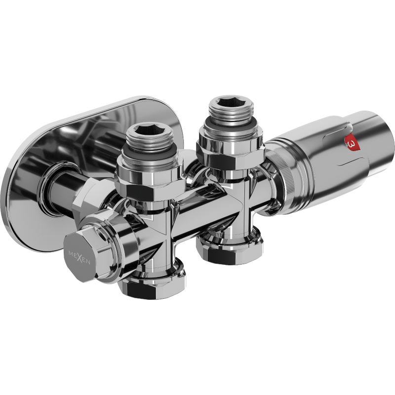 Mexen G00 Thermostat-Set, Eck-/Geradebau mit Rosette R, Duplex, DN50, Chrom - W908-900-905-01