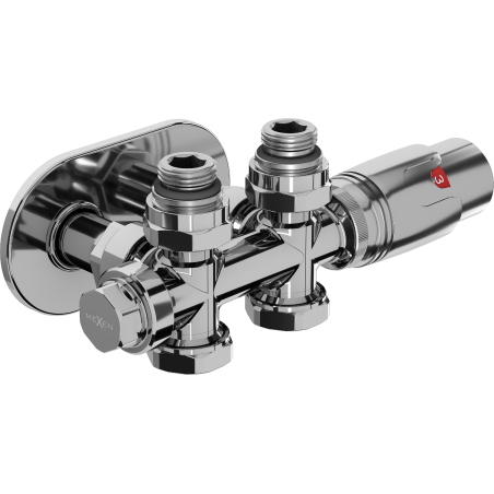 Mexen G00 Thermostat-Set, Eck-/Geradebau mit Rosette R, Duplex, DN50, Chrom - W908-900-905-01
