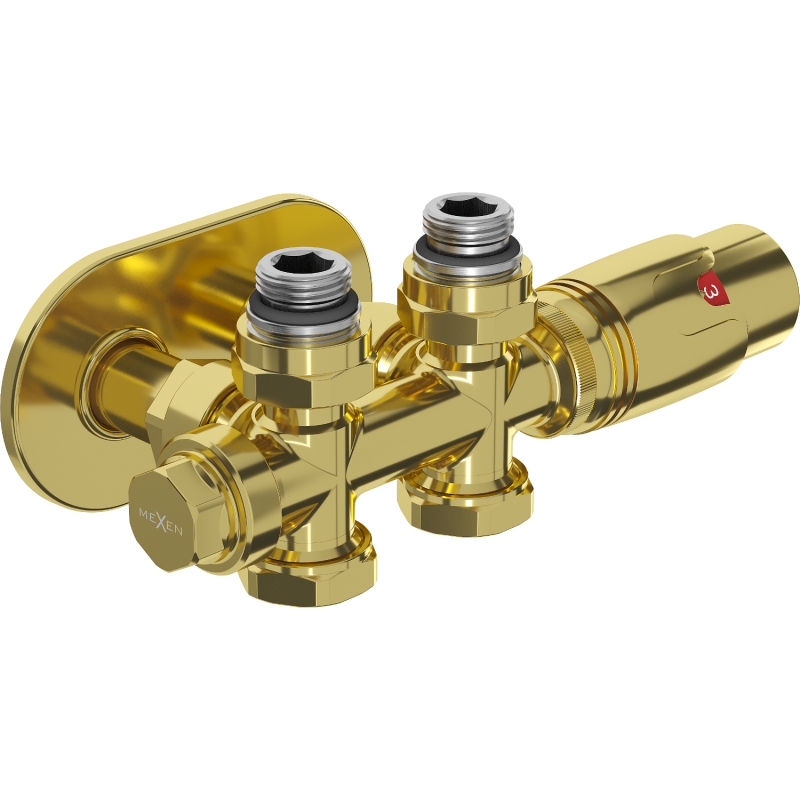 Mexen G00 Thermostat-Set, Eck-/Geradausführung mit Abdeckung R, Duplex, DN50, Gold - W908-900-905-50