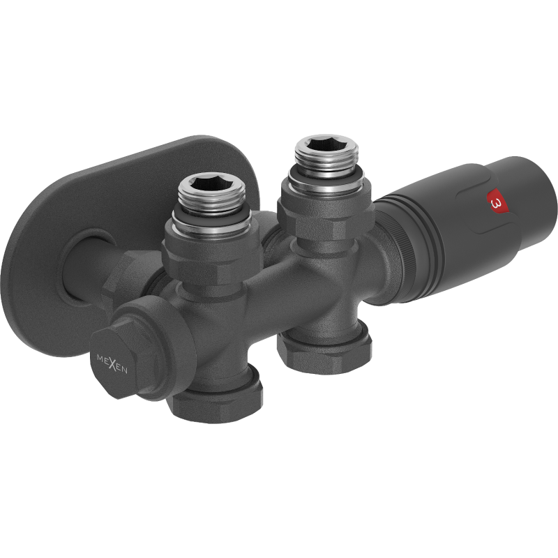 Mexen G00 Thermostat-Set, Winkelform/Gerader Form mit Abdeckung R, Duplex, DN50, Anthrazit - W908-900-905-66
