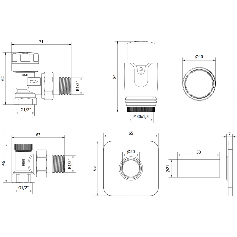 Mexen G00 Thermostat-Set, Winkel mit S-Blende, Anthrazit - W901-900-909-66