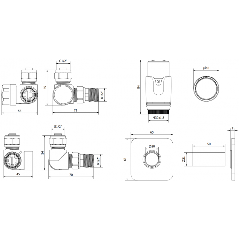 Mexen G00 Axiales Thermostat-Set mit Abdeckung S, Weiß - W903-900-909-20